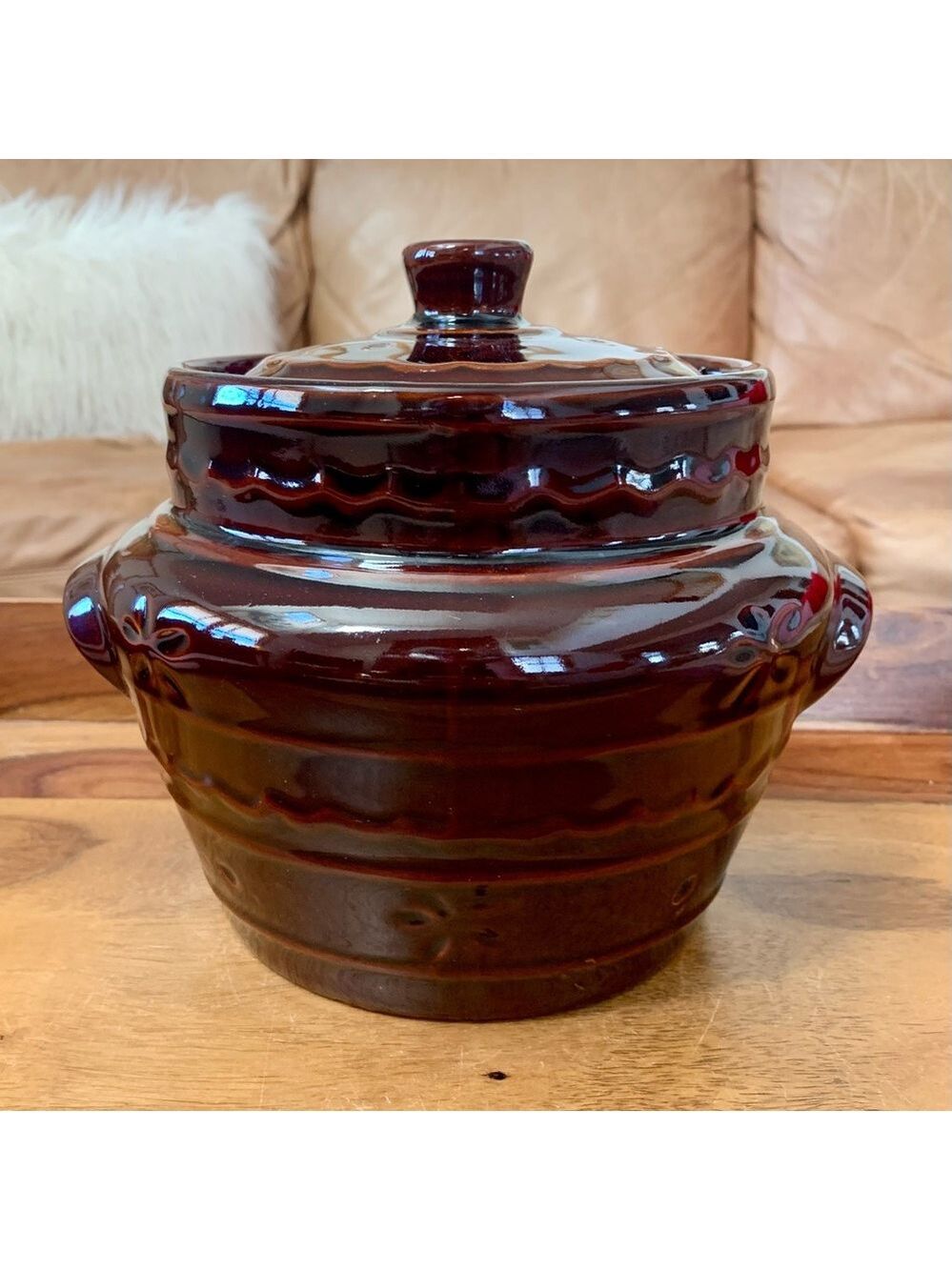 Vintage Mar Crest Oven Proof Stoneware Crock Baked Bean Pot With Lid - Picture 4 of 10